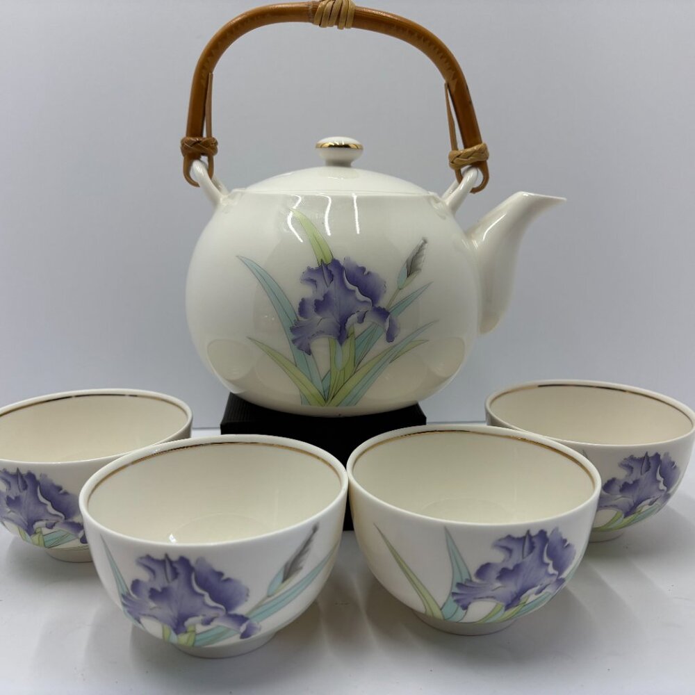 Vintage Otagiri Iris Bouquet Tea Set with 4 Matching Cups